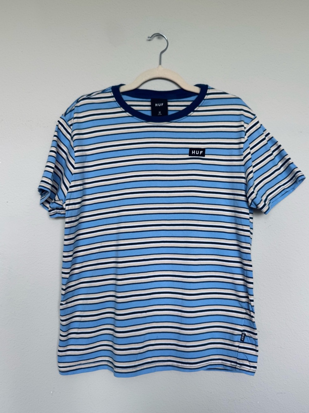 100% Cotton HUF Blue Stripe Crewneck Tee